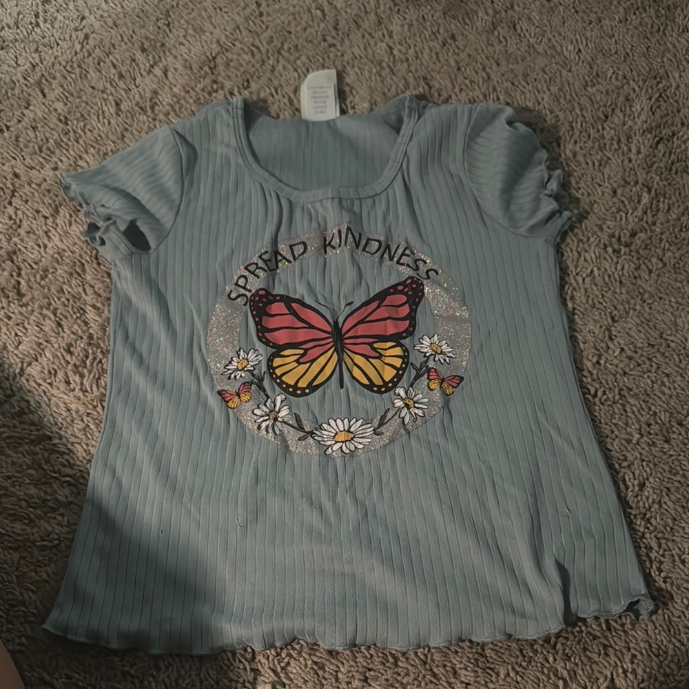 Blue T-Shirt with Butterfly Design